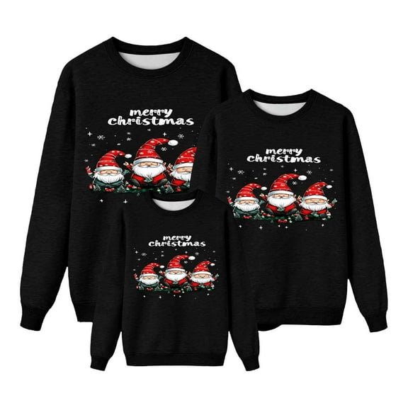 Hxshgdsn Family Matching Sweatshirt Crew Neck Santa Claus Printed Pullover Tops Trendy Black 2 Dad S