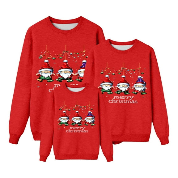 Hxshgdsn Family Matching Sweatshirt Crew Neck Santa Claus Printed Pullover Tops Trendy Red 1 Mom S