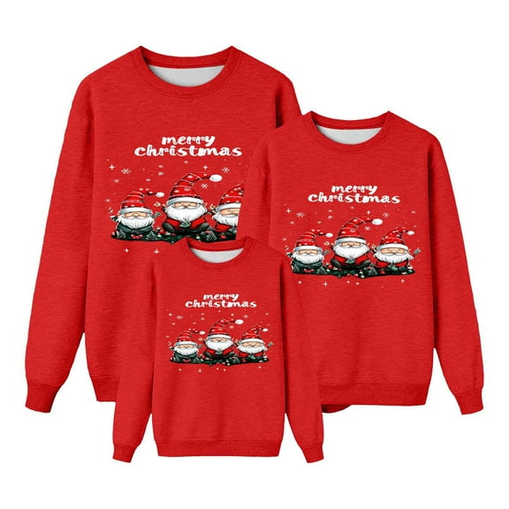 Hxshgdsn Family Matching Sweatshirt Crew Neck Santa Claus Printed Pullover Tops Trendy Red 2 Dad 4Xl