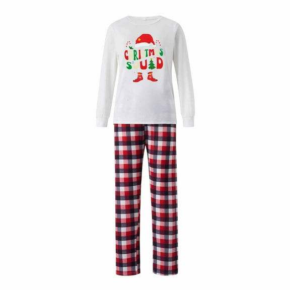 Hxshgdsn Family Pajamas Set Matching Christmas Hat Printed Long Sleeve Tops And Plaid Pants 2Pcs Multicolor 1 Mom 2Xl