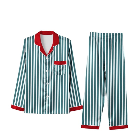 Hxshgdsn Family Pajamas Set Matching Striped Button Down Long Sleeve Tops And Straight Leg Pants Loungewear 2Pcs Army Green Mom S