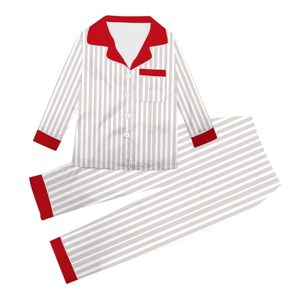 Hxshgdsn Family Pajamas Set Matching Striped Button Down Long Sleeve Tops And Straight Leg Pants Loungewear 2Pcs Gray 130