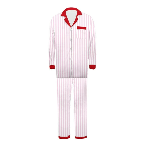 Hxshgdsn Family Pajamas Set Matching Striped Button Down Long Sleeve Tops And Straight Leg Pants Loungewear 2Pcs Pink Dad Xl