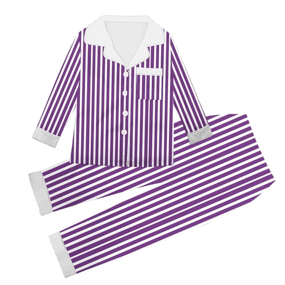 Hxshgdsn Family Pajamas Set Matching Striped Button Down Long Sleeve Tops And Straight Leg Pants Loungewear 2Pcs Purple 140