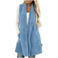 thumbnail image 1 of Hxshgdsn Fleece Sleeveless Long Vest For Women With Pocket Fuzzy Open Front Cardigan Blue Xl, 1 of 7