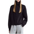 thumbnail image 1 of Hxshgdsn Full Zip Cardigan Sweaters For Women V Neck Long Sleeve Jacket Ribbed Knit Tops Black Free Size, 1 of 8