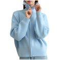 thumbnail image 1 of Hxshgdsn Full Zip Cardigan Sweaters For Women V Neck Long Sleeve Jacket Ribbed Knit Tops Blue Free Size, 1 of 5