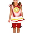 thumbnail image 1 of Hxshgdsn Girls 2Piece Outfits Summer Shirt Flower Graphic Tops Ruffle Short Sleeves Shirts Shorts Set Red 2-3Years, 1 of 5