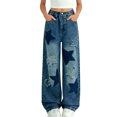 thumbnail image 1 of Hxshgdsn Girls Baggy Jeans Stretchy High Waist Wide Leg Simulate Denim Pants With Star Graphic Pockets Pants For Kids Loose Fit Blue 7-8Years, 1 of 7