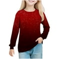 thumbnail image 1 of Hxshgdsn Girls Cotton Soft T Shirt Crew Neck Long Sleeve Gradient Color Pullover Tops Fall Spring Wine 9 Years, 1 of 8