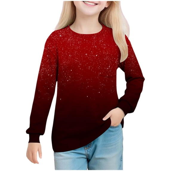 Hxshgdsn Girls Cotton Soft T Shirt Crew Neck Long Sleeve Gradient Color Pullover Tops Fall Spring Wine 9 Years