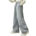 thumbnail image 1 of Hxshgdsn Girls Cute Sweatpants With Pocket Wide Leg Drawstring Elastic Waist Long Pant Trendy Side Bow Tie Gray 5-6 Years, 1 of 5
