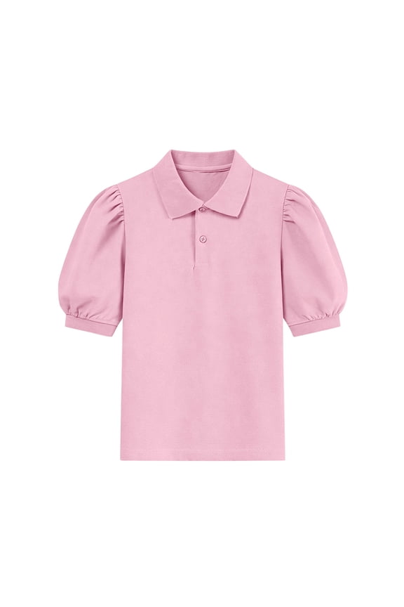 Girls Henley Short Sleeve Shirts Collar School Uniform Shirts For Kids Cute Tops Casual Pullover Pink 7-8 Years