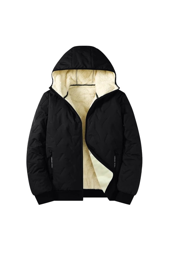 Hoodie Jacket For Men Thick Fleece Lined Warm Zip Up Coat With Pocket Winter Outerwear Black M