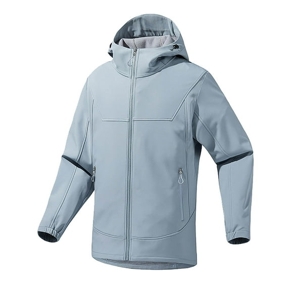Hxshgdsn Hoodie Jacket For Men With Zipper Pocket Winter Coat，Water Resistant Windbreak Outerwear Light Blue S