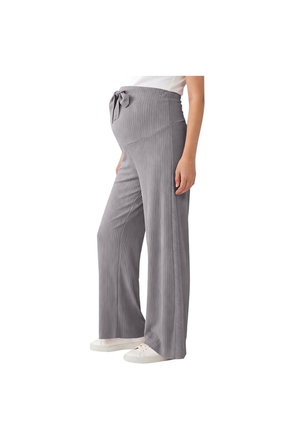 Maternity Pants Bow-Tie Drawstring Drapey Over Belly Ribbed Trousers for Pregnancy Women Gray L