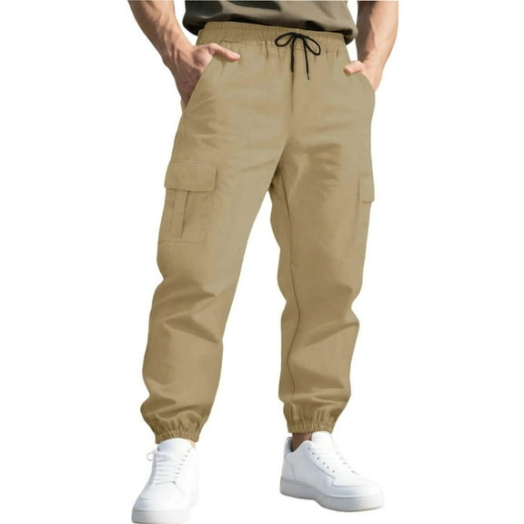 Hxshgdsn Joggers For Men Cargo Pants Relaxed Fit Multi Pockets Sweatpants Casual Running Hiking Khaki M