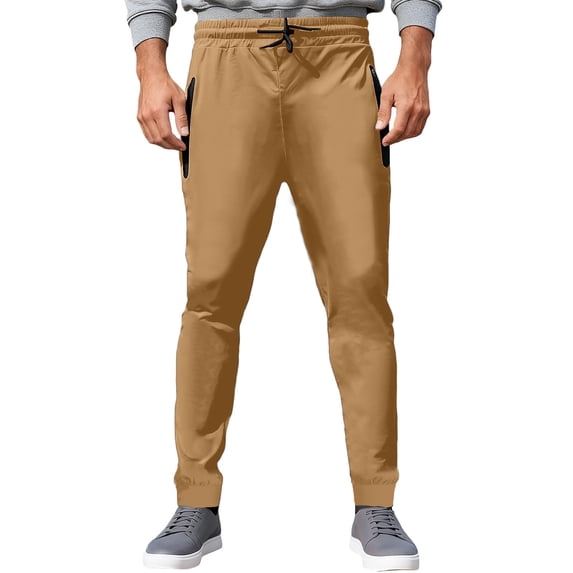 Hxshgdsn Joggers For Men Elastic Waist Sweatpants With Zip Pockets Fall Winter Sportwear Khaki Xl