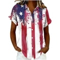 thumbnail image 1 of Hxshgdsn July 4th for Womens American Flag Stars Print Button Down Short Sleeve Casual Shirt Loose Fit（Red/L）, 1 of 6