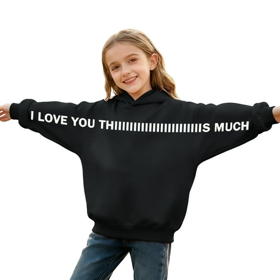 Hxshgdsn Long Sleeve Sweatshirts For Girls And Boys Cute Letters Printed With Hooded Pullover Tops Black 1 4 Years