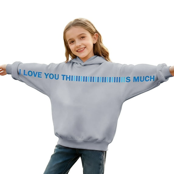 Hxshgdsn Long Sleeve Sweatshirts For Girls And Boys Cute Letters Printed With Hooded Pullover Tops Gray 13 Years