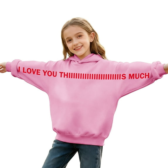 Hxshgdsn Long Sleeve Sweatshirts For Girls And Boys Cute Letters Printed With Hooded Pullover Tops Pink 4 Years