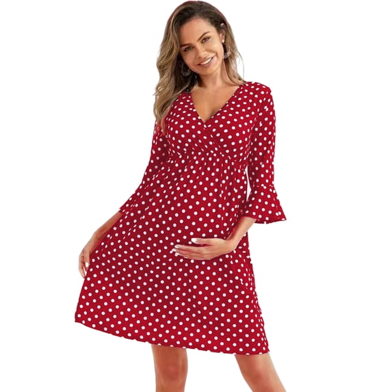 Hxshgdsn Maternity 3/4 Sleeve Mid Dress Classic V Neck Casual Wrap Dresses Party Work Summer Wine S