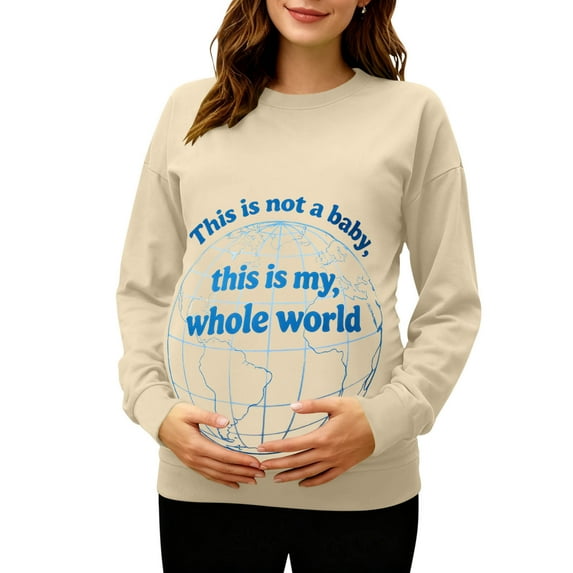 Hxshgdsn Maternity Clothes For Womens Long Sleeves Crew Neck Pregnancy Sweatshirts Graphic Printed Funny Tops Spring Beige Xl