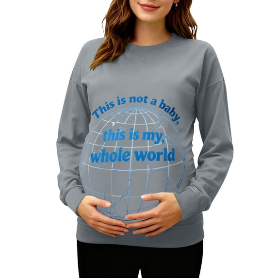 Hxshgdsn Maternity Clothes For Womens Long Sleeves Crew Neck Pregnancy Sweatshirts Graphic Printed Funny Tops Spring Gray 2Xl