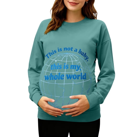 Hxshgdsn Maternity Clothes For Womens Long Sleeves Crew Neck Pregnancy Sweatshirts Graphic Printed Funny Tops Spring Light Blue M
