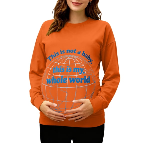Hxshgdsn Maternity Clothes For Womens Long Sleeves Crew Neck Pregnancy Sweatshirts Graphic Printed Funny Tops Spring Orange Xl
