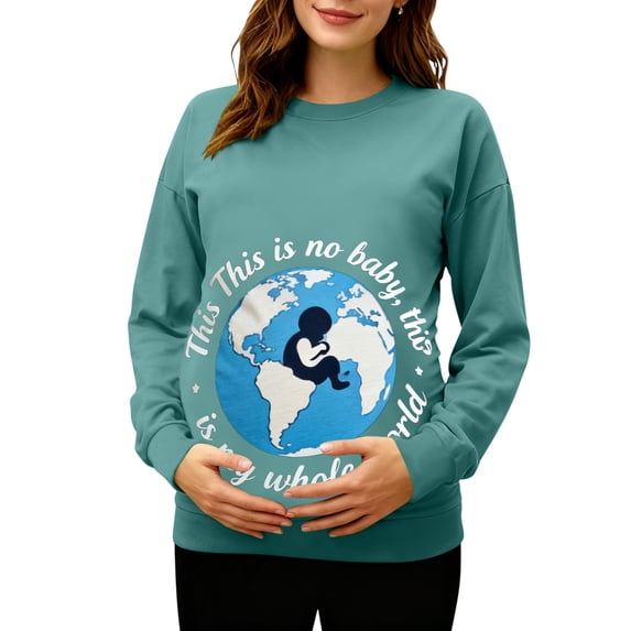 Hxshgdsn Maternity Clothes For Womens Pregnancy Sweatshirts Long Sleeves Funny Pullover Crew Neck Tops With Graphic Printed Light Blue L