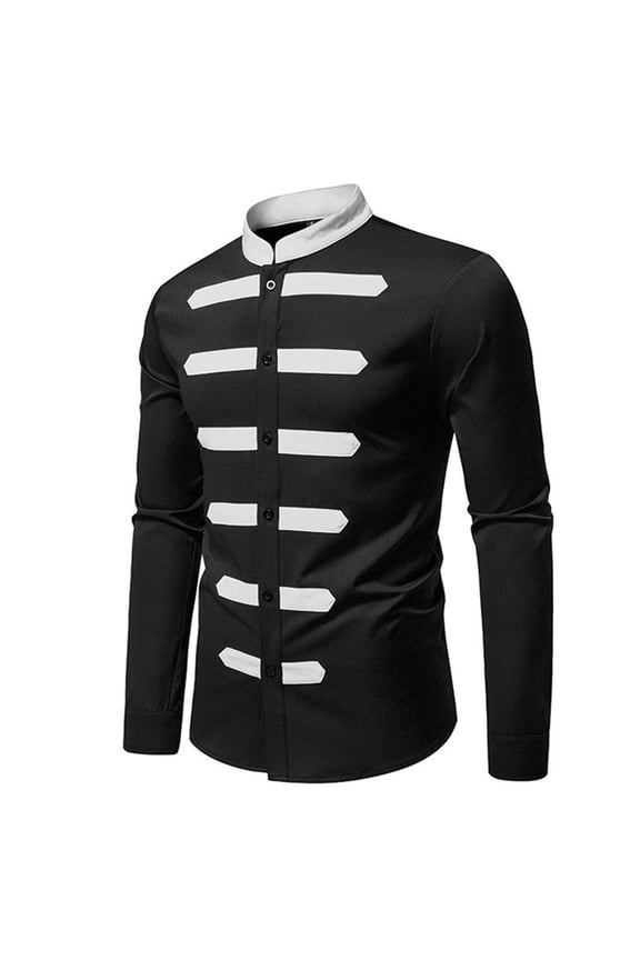 Men Stand Collar Dress Shirt Regular Fit Long Sleeve Casual Business Pullover Crew Neck Lightweight Tops Black 2Xl