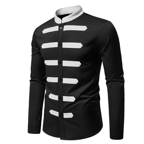 Hxshgdsn Men Stand Collar Dress Shirt Regular Fit Long Sleeve Casual Business Pullover Crew Neck Lightweight Tops Black S