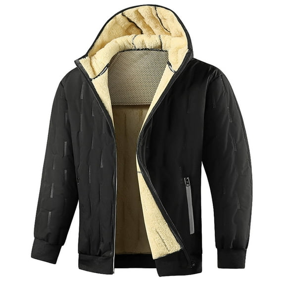 Hxshgdsn Men Winter Coat Thick Fleece Lined Warm Zip Up Long Sleeve Jacket With Pockets Black 2Xl