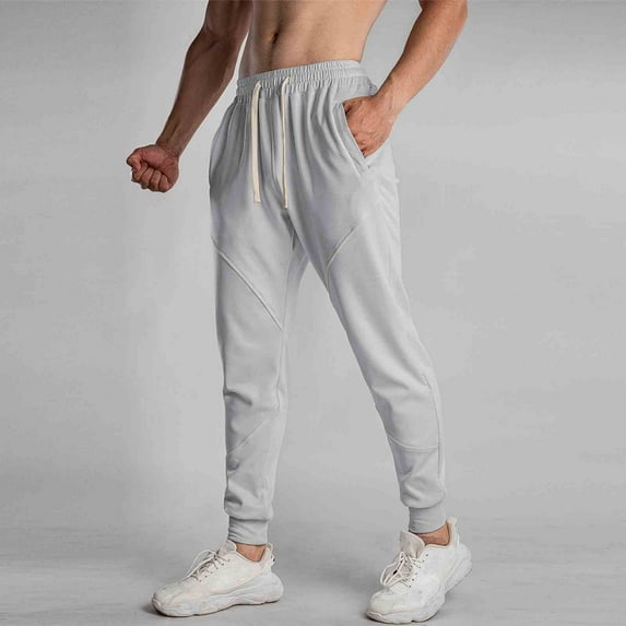 Hxshgdsn Men's Pants Men Solid-Color Sports Casual Breathable Running Drawstring Zipper Pocket Pants Elasticity Ankle Pants Gray 3XL