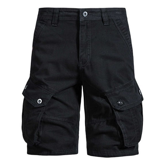 Hxshgdsn Mens Cargo Cropped Pants with Multi Pockets Button Zipper Waist Casual Shorts Running Hiking Sportwear(Black/M)