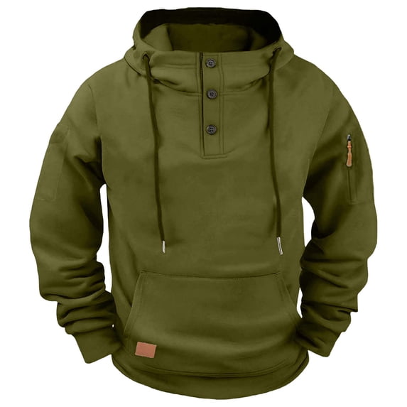 Hxshgdsn Mens Drawstring Hoodie Cargo Sweatshirts Quarter Zip Vintage Workout Pullover Fleece Warm Running Hiking Outerwear Army Green 2Xl