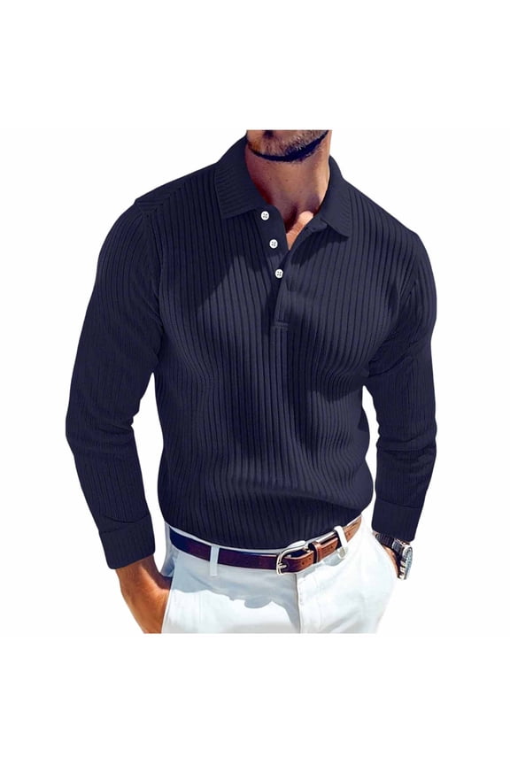 Mens Knit Sweaters Henley Collar Long Sleeve Blouse Sof Trendy Lapel Sweatshirts Casual Business Wear Navy S