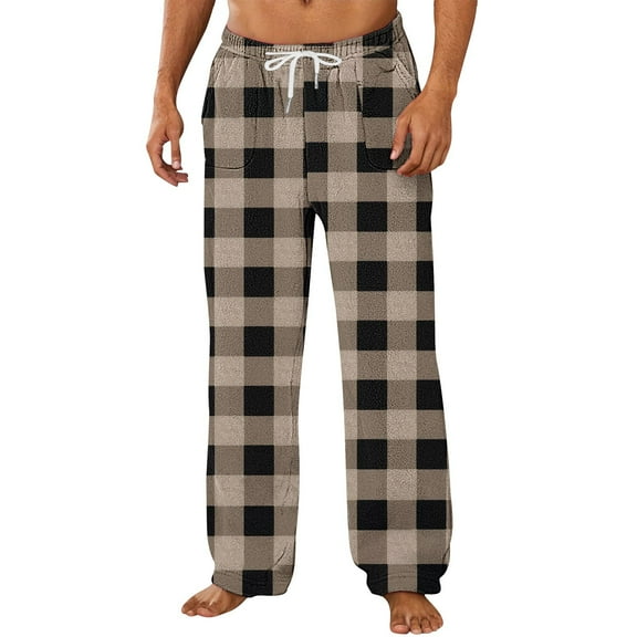 Hxshgdsn Mens Plaid Sweatpants With Pocket Elastic Drawstring Waist Long Pants Casual Loungewear Coffee M