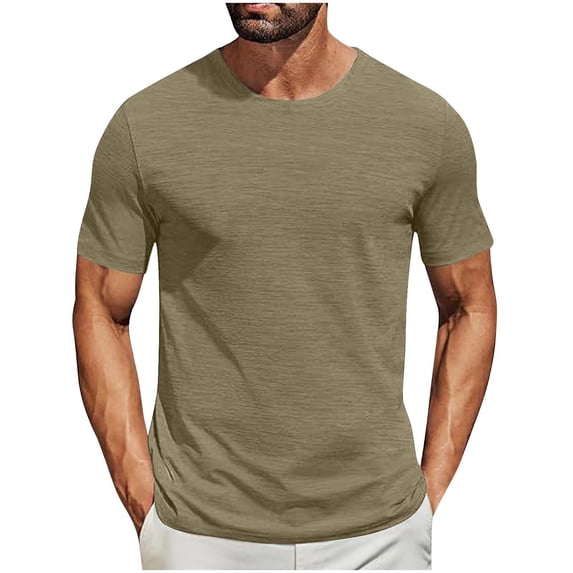 Hxshgdsn Mens Short Sleeve T-Shirt Solid Color Crew Neck Casual Summer Slim Fit(Coffee/M)