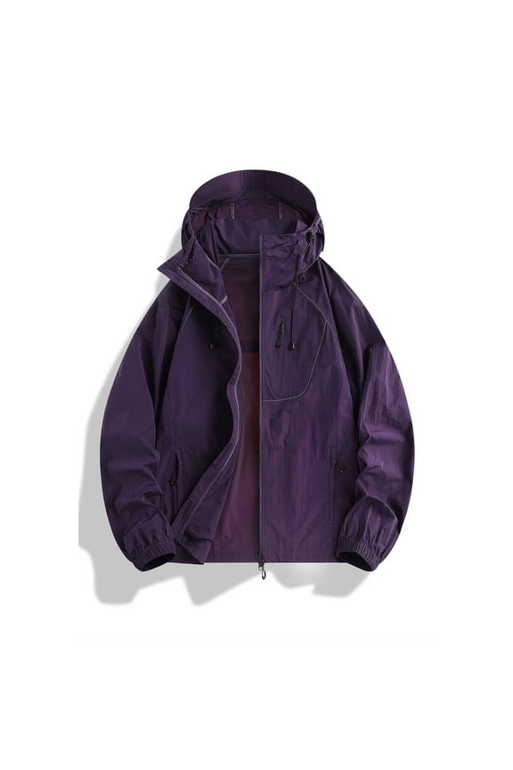 Mens Sun Protection Jacket Long Sleeve Loose Fit Windbreaker Jackets with Drawstring Adjustable Hood Summer Outdoor Outfits(Purple/XL)