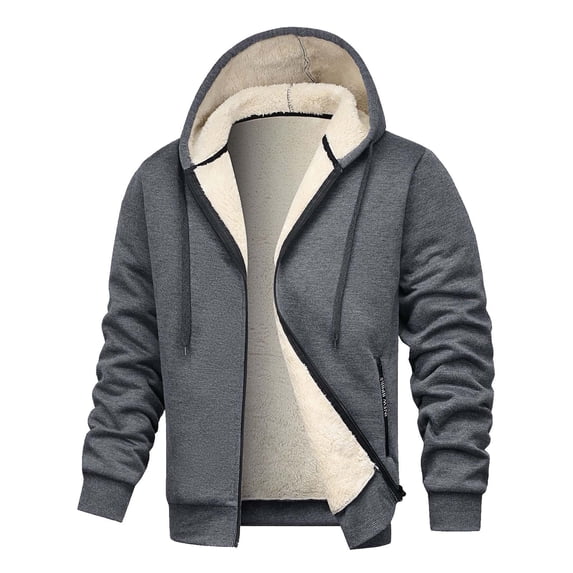 Hxshgdsn Mens Thick Fleece Winter Coat With Hoodie Zip Up Pocket Jacket For Warm Outerwear Dark Gray M