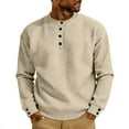 thumbnail image 1 of Hxshgdsn Mens Trendy Waffle Henley Shirt Long Sleeve Knit Pullover Sweater Crewneck Textured Loose Casual 1/4 Button Blouse Beige S, 1 of 7