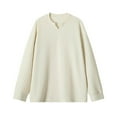 thumbnail image 1 of Hxshgdsn Mens V Neck Sweaters Pullover Oversized Long Sleeve Knit Sweater Solid Color Basic Tops Beige 4Xl, 1 of 7