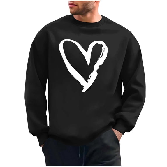 Hxshgdsn Mens Valentine Sweatshirts Heart Printed Pullover Trendy Graphic Crew Neck Shirt Funny Holiday Black 1 S