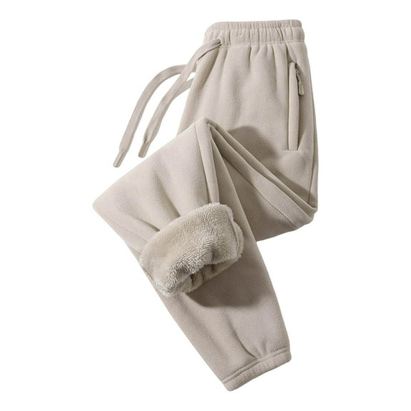 Hxshgdsn Mens Winter Fleece Sweatpants Warm Straight Leg Drawstring Trousers With Zip Pocket Khaki 2 3Xl