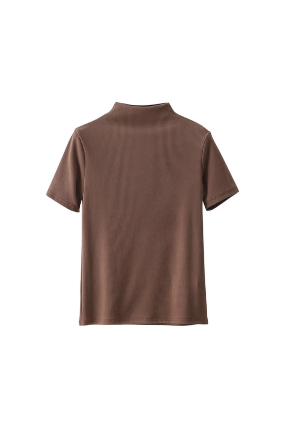 Mock Turtleneck Tops For Women Short Sleeve Crew Neck Trendy Soft Blouse Sportwear Coffee 3Xl