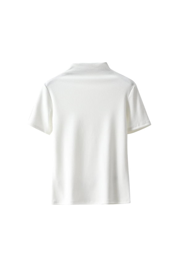 Mock Turtleneck Tops For Women Short Sleeve Crew Neck Trendy Soft Blouse Sportwear White 3Xl