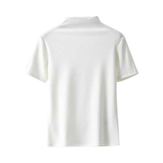 Hxshgdsn Mock Turtleneck Tops For Women Short Sleeve Crew Neck Trendy Soft Blouse Sportwear White L